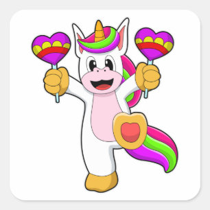 Unicorn with Hearts Square Sticker