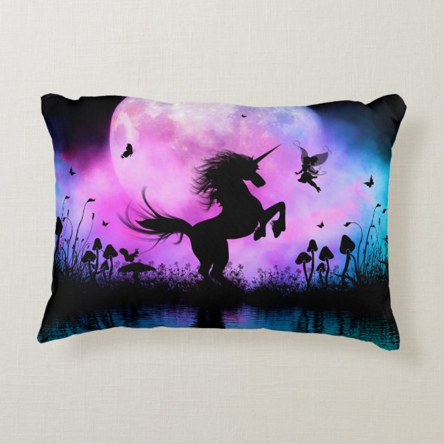 Unicorn with little fairy decorative cushion (Back)
