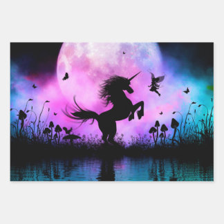 Unicorn with little fairy wrapping paper sheet