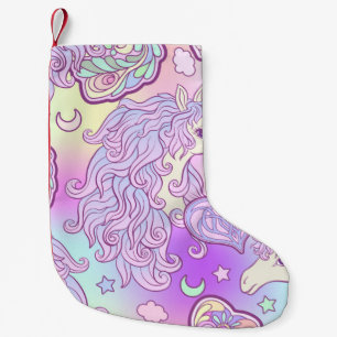 Unicorn with multicolored mane, butterfly rainbow, small christmas stocking