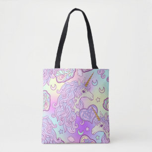 Unicorn with multicolored mane, butterfly rainbow, tote bag