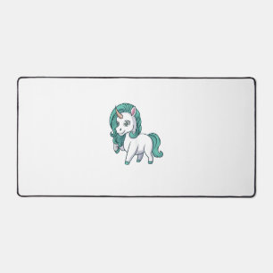 Unicorn With Petrol Mane Cute Funny Unicorn Design Desk Mat