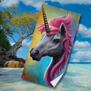Unicorn with Pink Mane Beach Towel