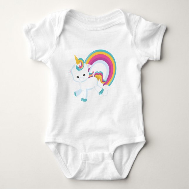 Unicorn with Rainbow  Baby Bodysuit (Front)