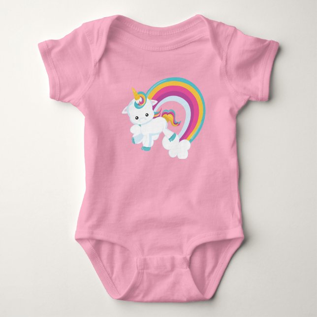 Unicorn with Rainbow  Baby Bodysuit (Front)