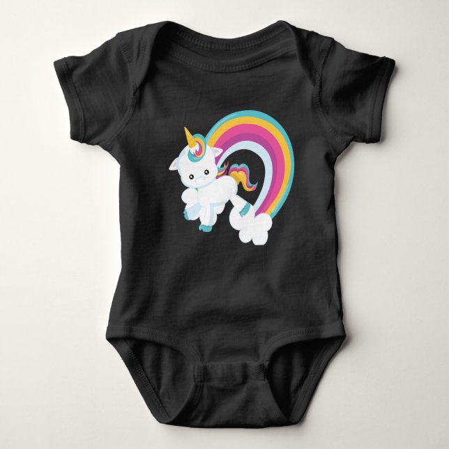 Unicorn with Rainbow  Baby Bodysuit (Front)