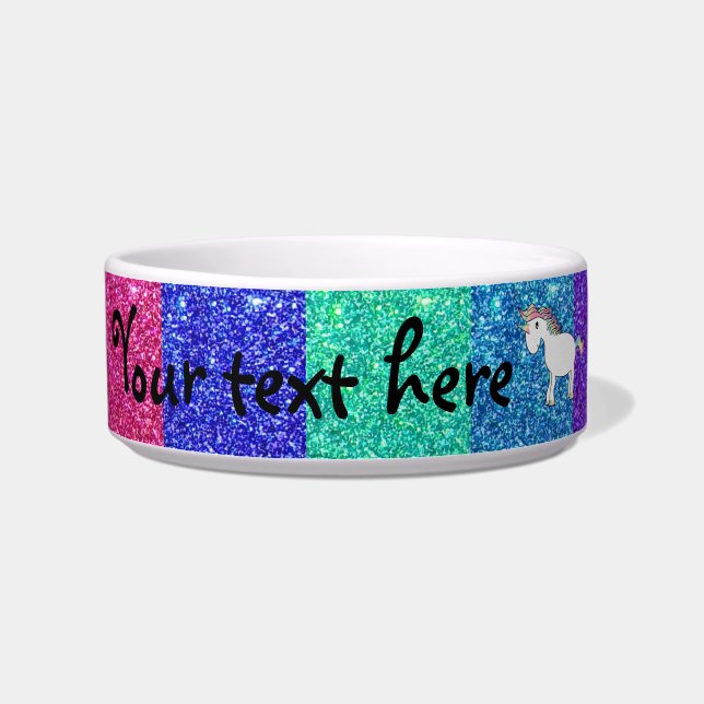 Unicorn with rainbow glitter stripes bowl (Left)