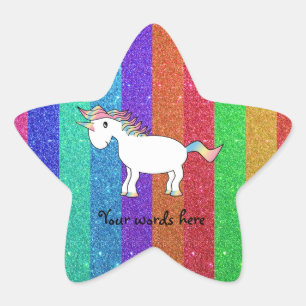 Unicorn with rainbow glitter stripes star sticker