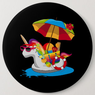 Unicorn with rainbow mane and parasol 6 cm round badge