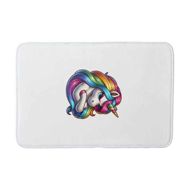 Unicorn With Rainbow Mane Art Tank Top Bath Mat (Front)