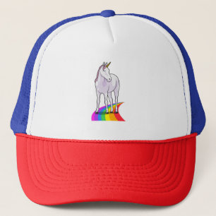Unicorn with Rainbow Trucker Hat
