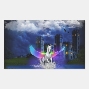 Unicorn With Rainbow Wings Rectangular Sticker