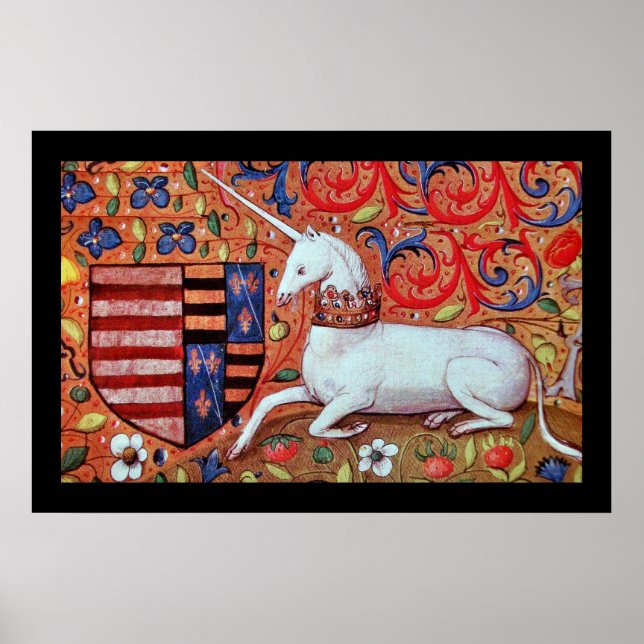 UNICORN WITH RED BLUE FLORAL MOTIFS POSTER (Front)