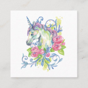 Unicorn with roses square business card