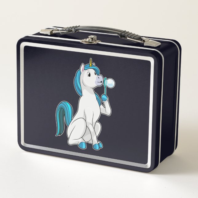 Unicorn with Soap bubbles Metal Lunch Box (Front)
