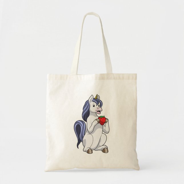 Unicorn with Strawberry Fruit Tote Bag (Front)