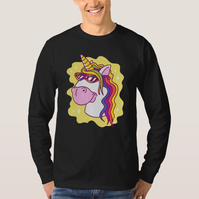 Unicorn With Sunglasses Rainbow Creature Happy Hor T-Shirt (Front)