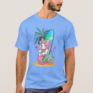 Unicorn with surfboard on the beach T-Shirt