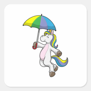 Unicorn with Umbrella Square Sticker