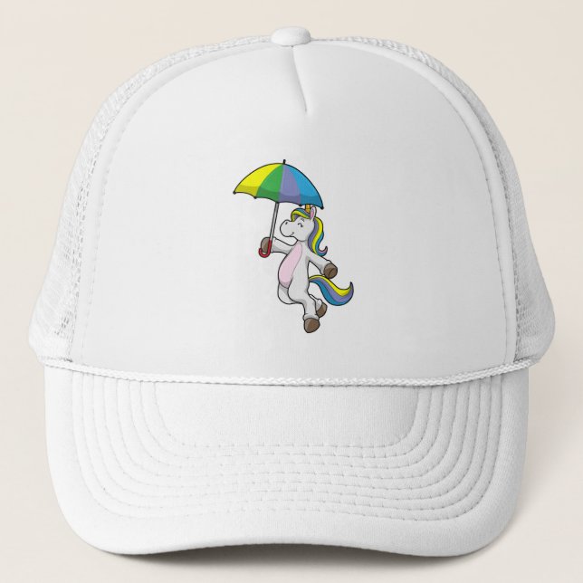 Unicorn with Umbrella Trucker Hat (Front)
