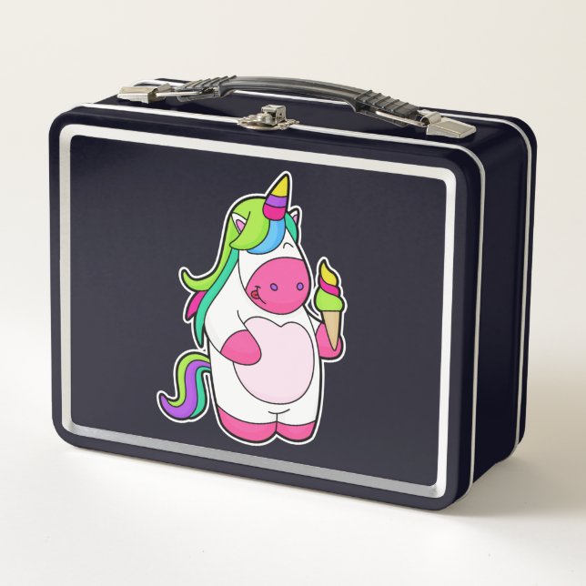 Unicorn with Waffle Ice cream Metal Lunch Box (Front)