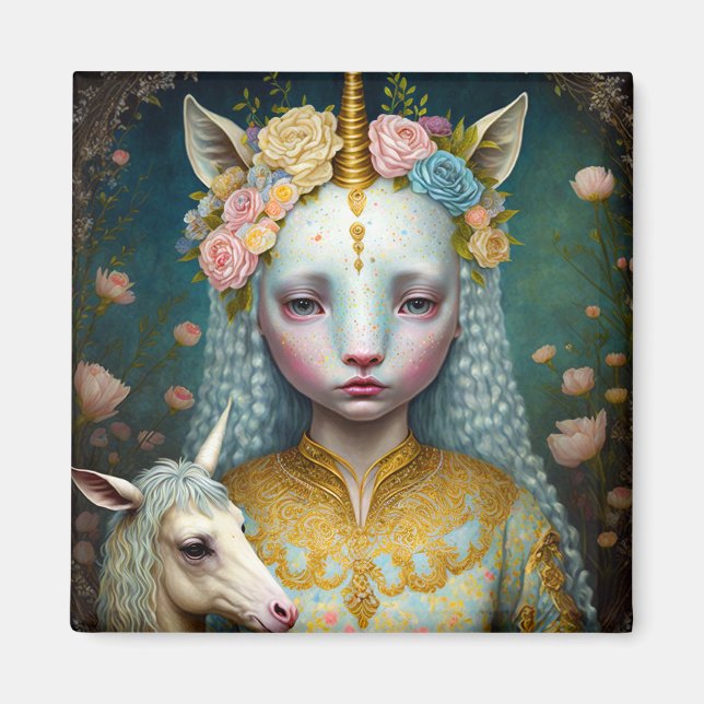 Unicorn Woman Fantasy Art Magnet (Front)