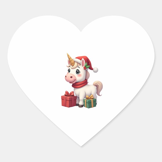 Unicorn Xmas Decoration Santa Unicorn Christmas T- Heart Sticker (Front)