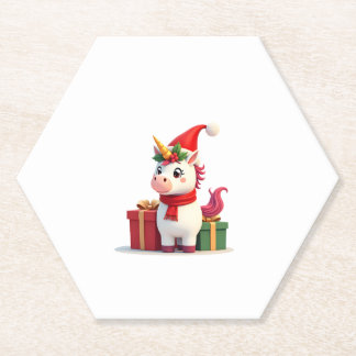 Unicorn Xmas Decoration Santa Unicorn Christmas T- Paper Coaster