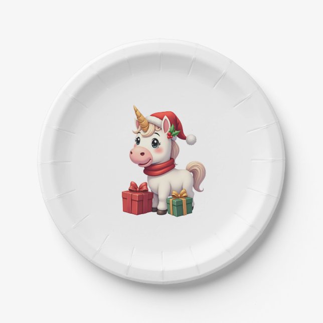 Unicorn Xmas Decoration Santa Unicorn Christmas T- Paper Plate (Front)