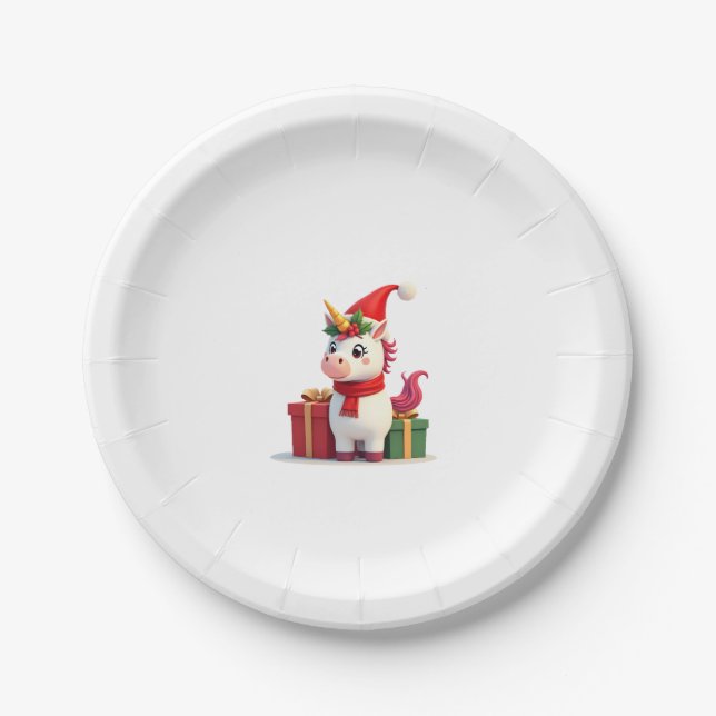 Unicorn Xmas Decoration Santa Unicorn Christmas T- Paper Plate (Front)