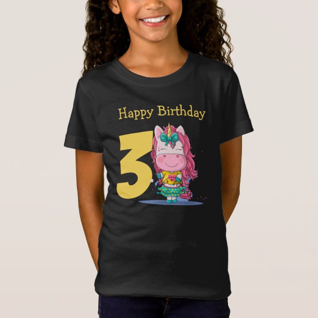 Unicorn yellow 3rd birthday   T-Shirt (Front)