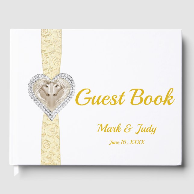 Unicorn Yellow Lace Ribbon Wedding Guestbook (Front)