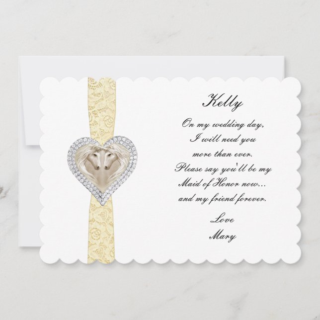 Unicorn Yellow Lace Wedding Maid Of Honour Card (Front)