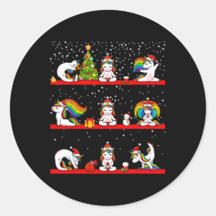 Unicorn Yoga Pose Christmas Pajama Funny Zen Namas Classic Round Sticker