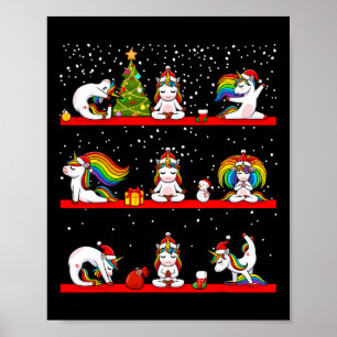 Unicorn Yoga Pose Christmas Pajama Funny Zen Namas Poster