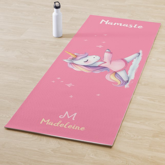 Unicorn Yoga Pose Pink Blush Cute Name Monogram Mat (In Situ)