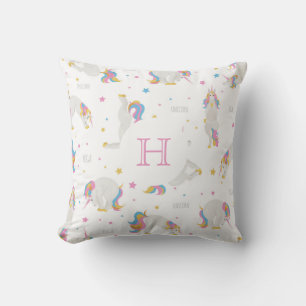 Unicorn yoga white whimsical monogram fun cushion