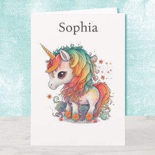 Unicorn Young Girls Birthday Card Personalise Name