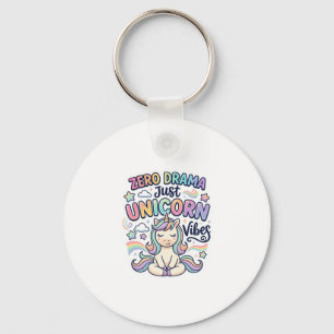 Unicorn Zero Drama Just Unicorn Vibes Bold Typogra Key Ring