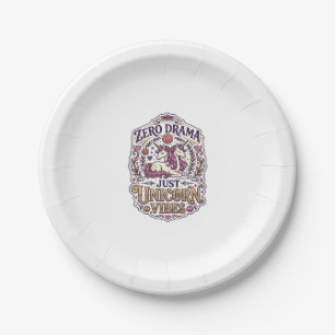 Unicorn Zero Drama Just Unicorn Vibes Stylish Whit Paper Plate