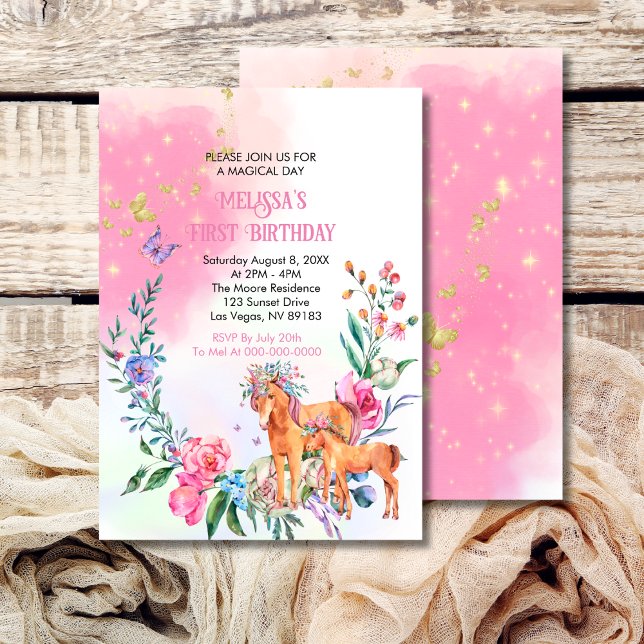 Unicorns and butterflies first birthday invitation (Creator Uploaded)