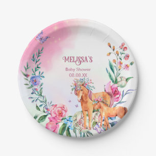 Unicorns and butterflies magical baby shower theme paper plate