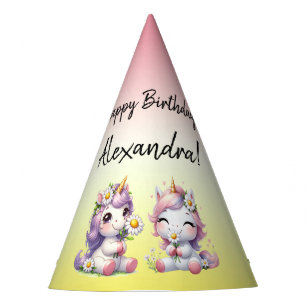 Unicorns and daisies, "Happy Birthday" Party Hat