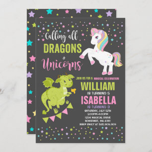 Unicorns And Dragons Birthday Invitation Magical
