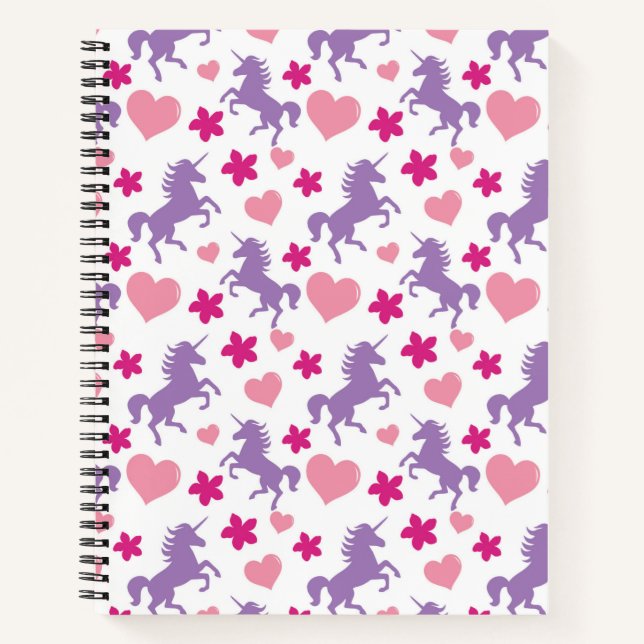 Unicorns and Hearts Pattern Notebook (Front)