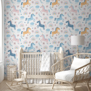 Unicorns and Rainbows Baby Nursery Wallpaper