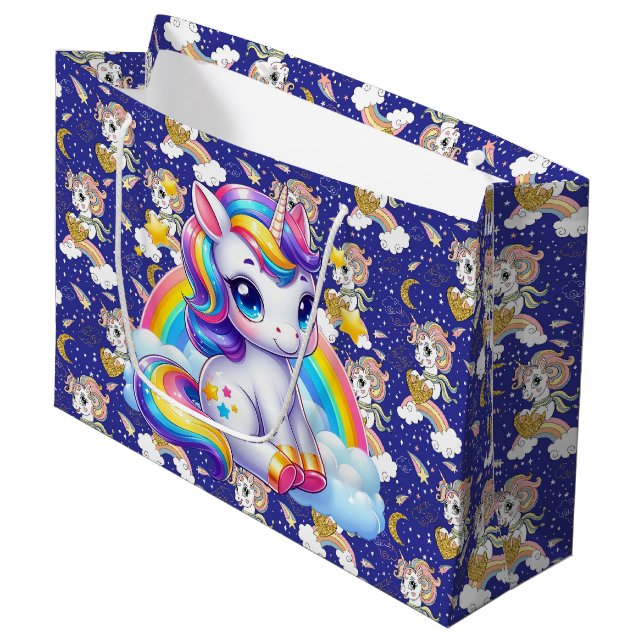 Unicorns and Rainbows  Large Gift Bag (Front Angled)