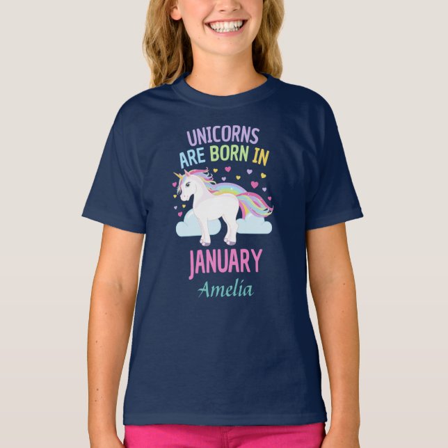 Unicorns are Born In January Personalised T-Shirt (Front)