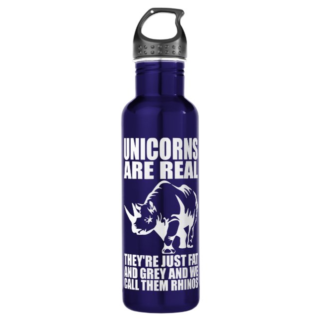 Unicorns Are Real - They're Rhinos - Funny Novelty 710 Ml Water Bottle (Front)