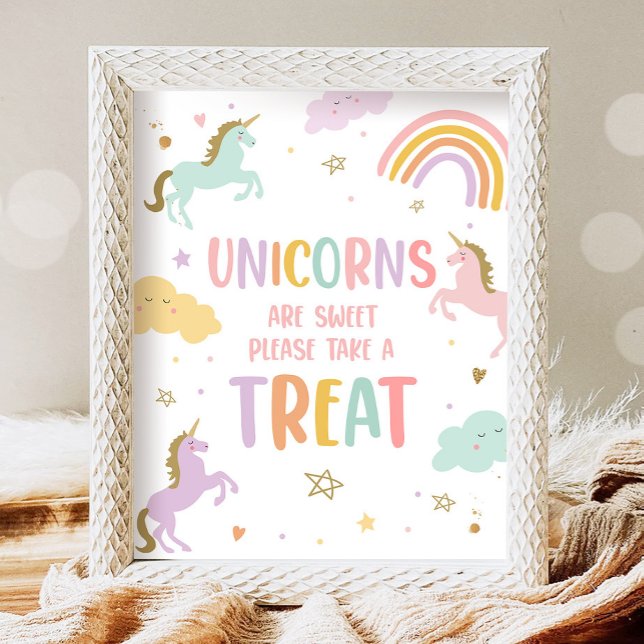 Unicorns are Sweet Take a Treat Girl Birthday Poster (Creator Uploaded)